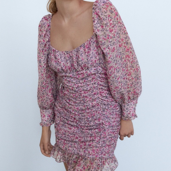 Zara printed draped short bodycon dress M - Picture 5 of 11